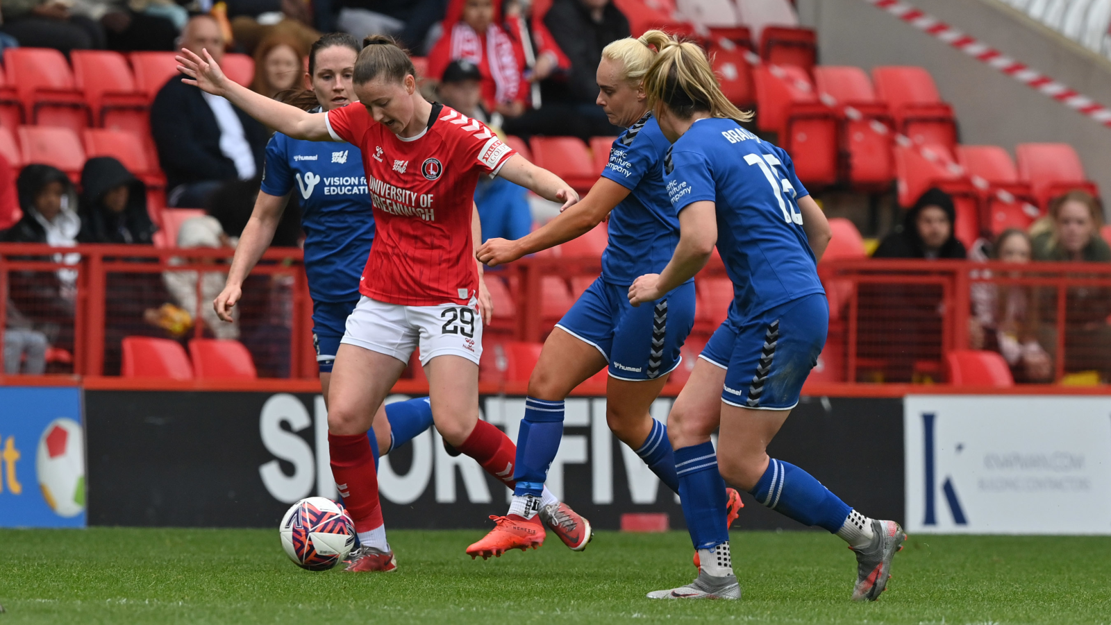 Charlton midfielder Mia Ross in possession against Durham Women at The Valley