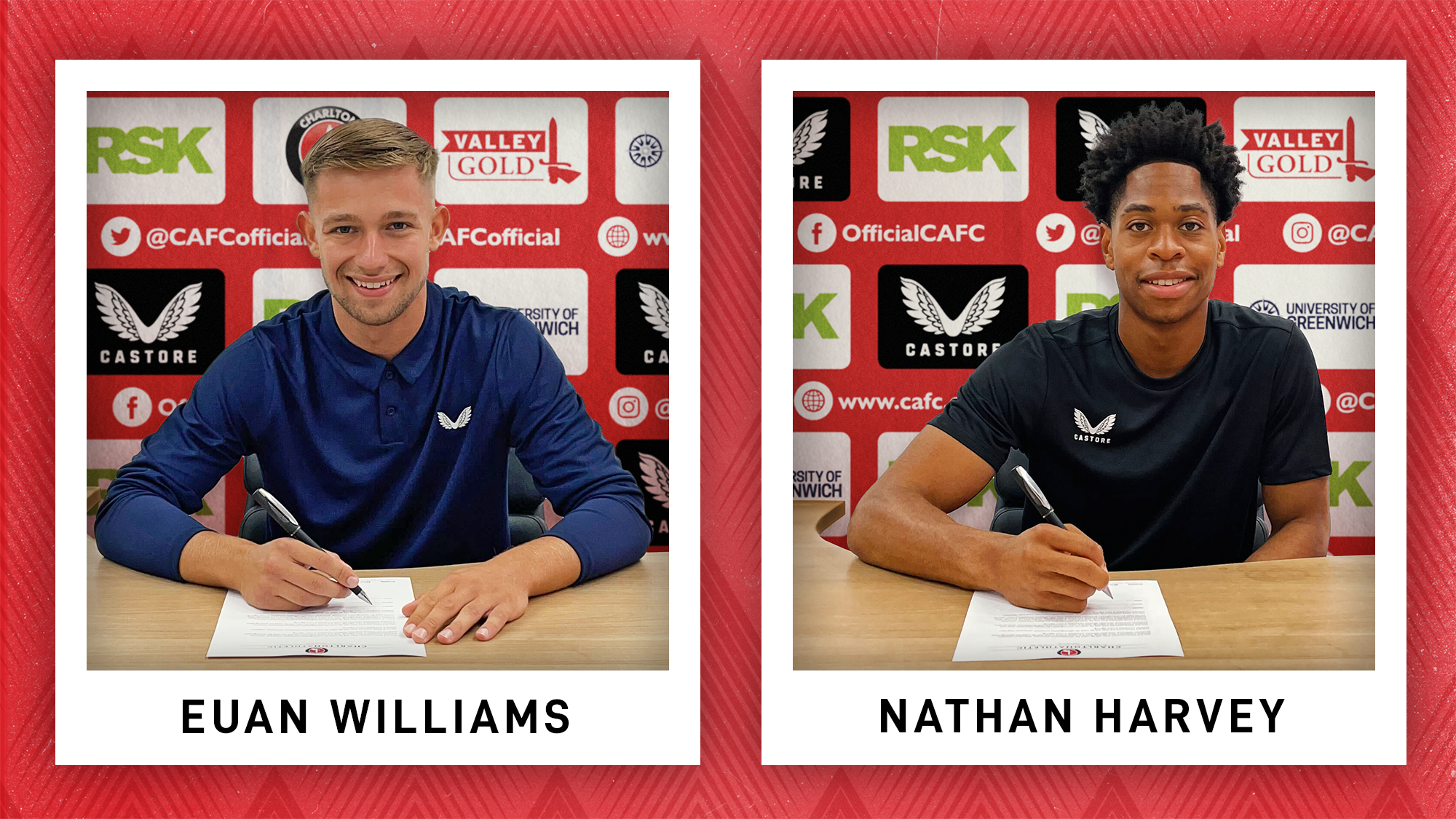 U23 duo Euan Williams and Nathan Harvey have both penned new contracts with Charlton