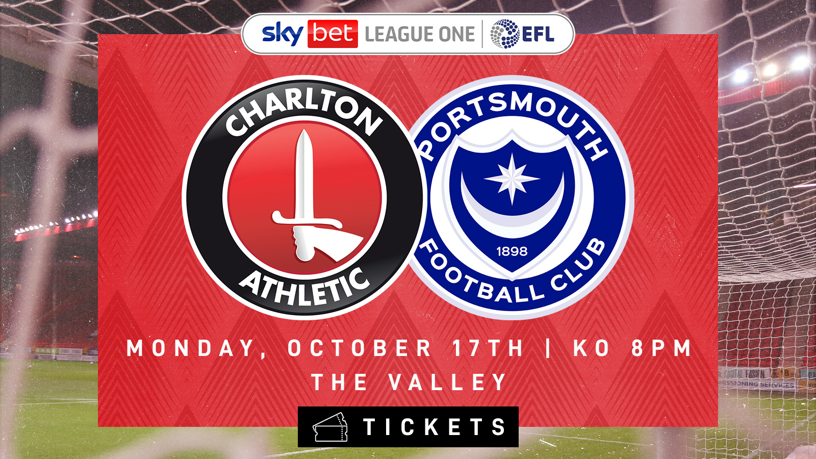 Get your tickets for Monday's game against Portsmouth