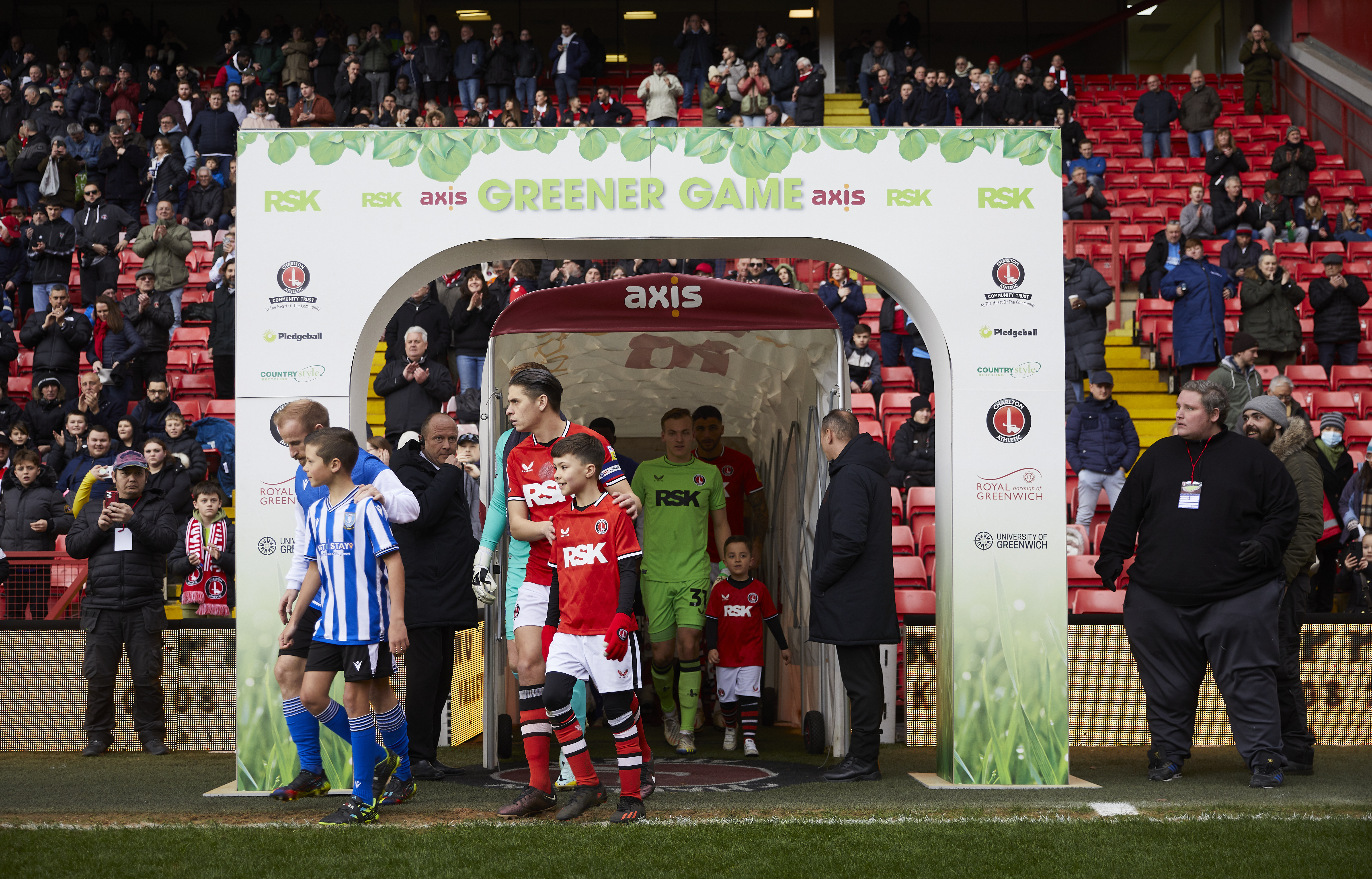 George Dobson leads the team out at the club's Greener Games