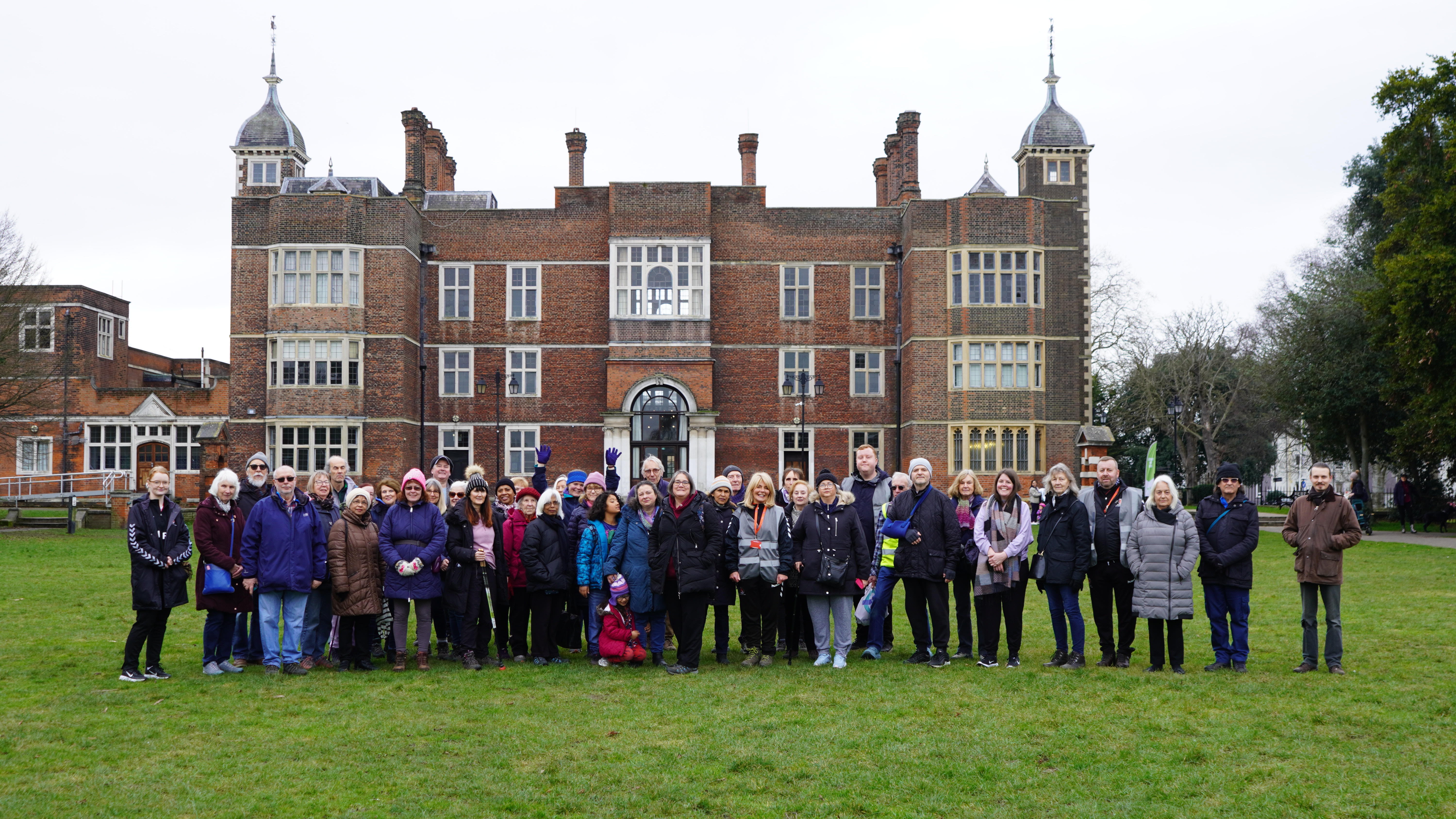 Large group of walkers outside Charlton House