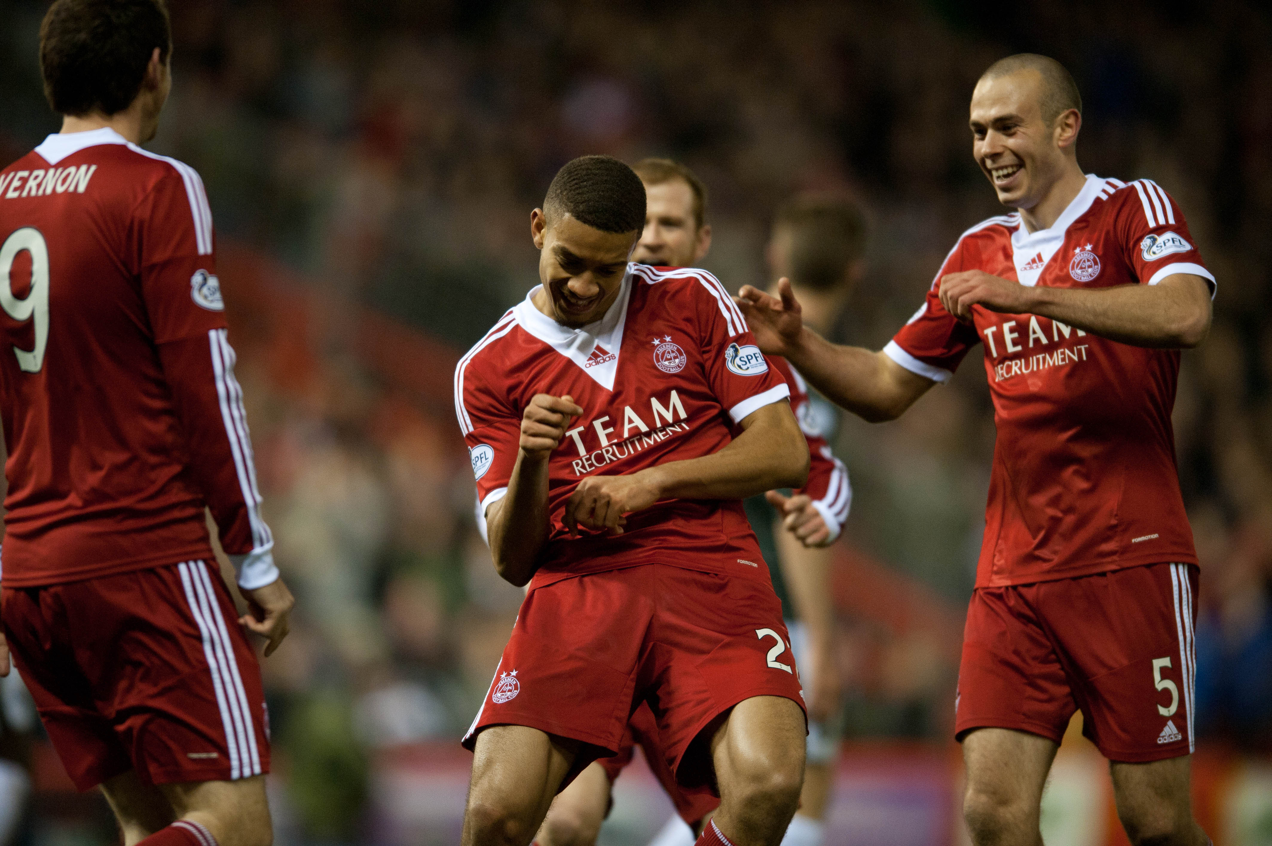 Michael Hector celebrates a goal for Aberdeen