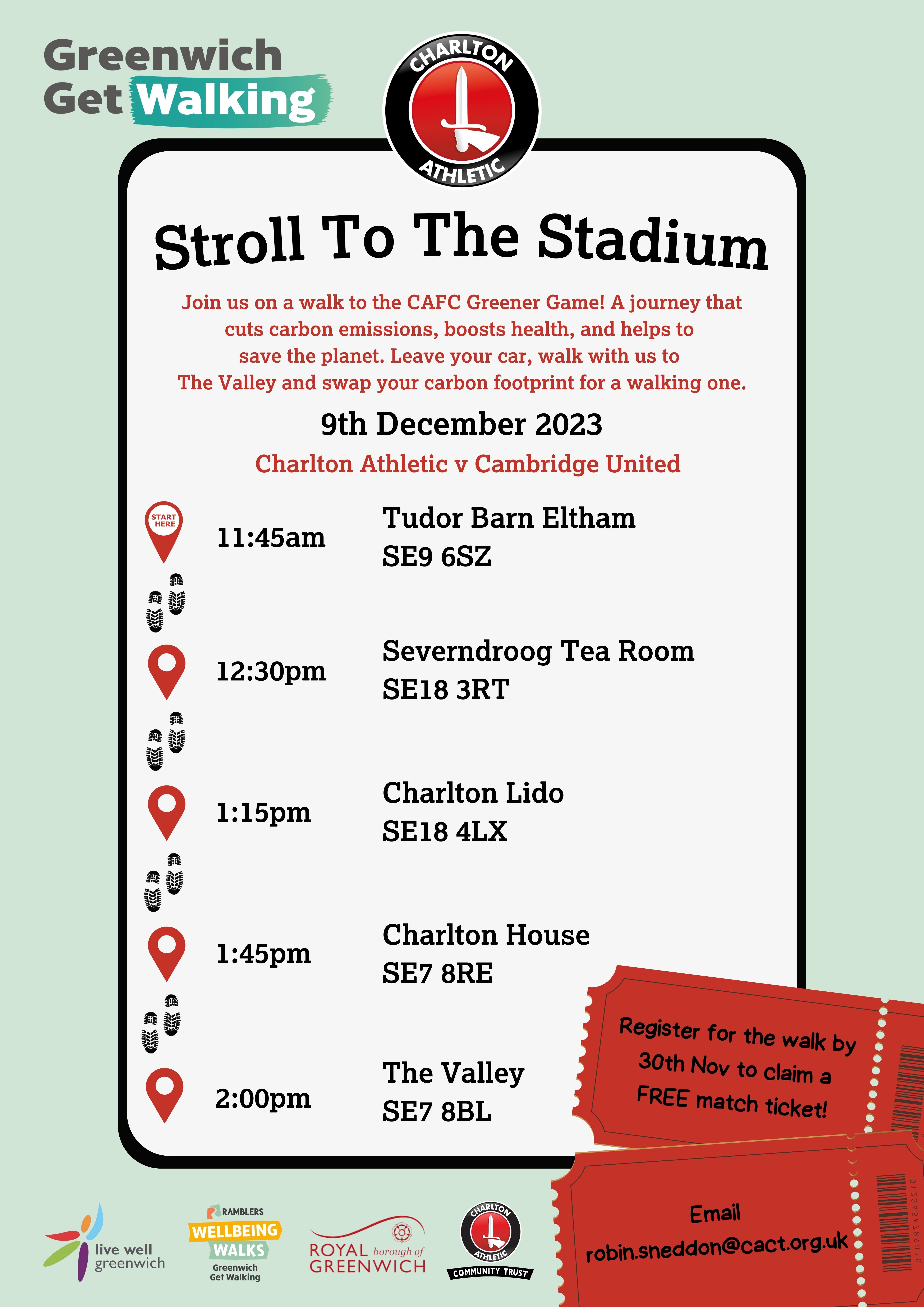 Stroll to the Stadium flyer listing information about the event