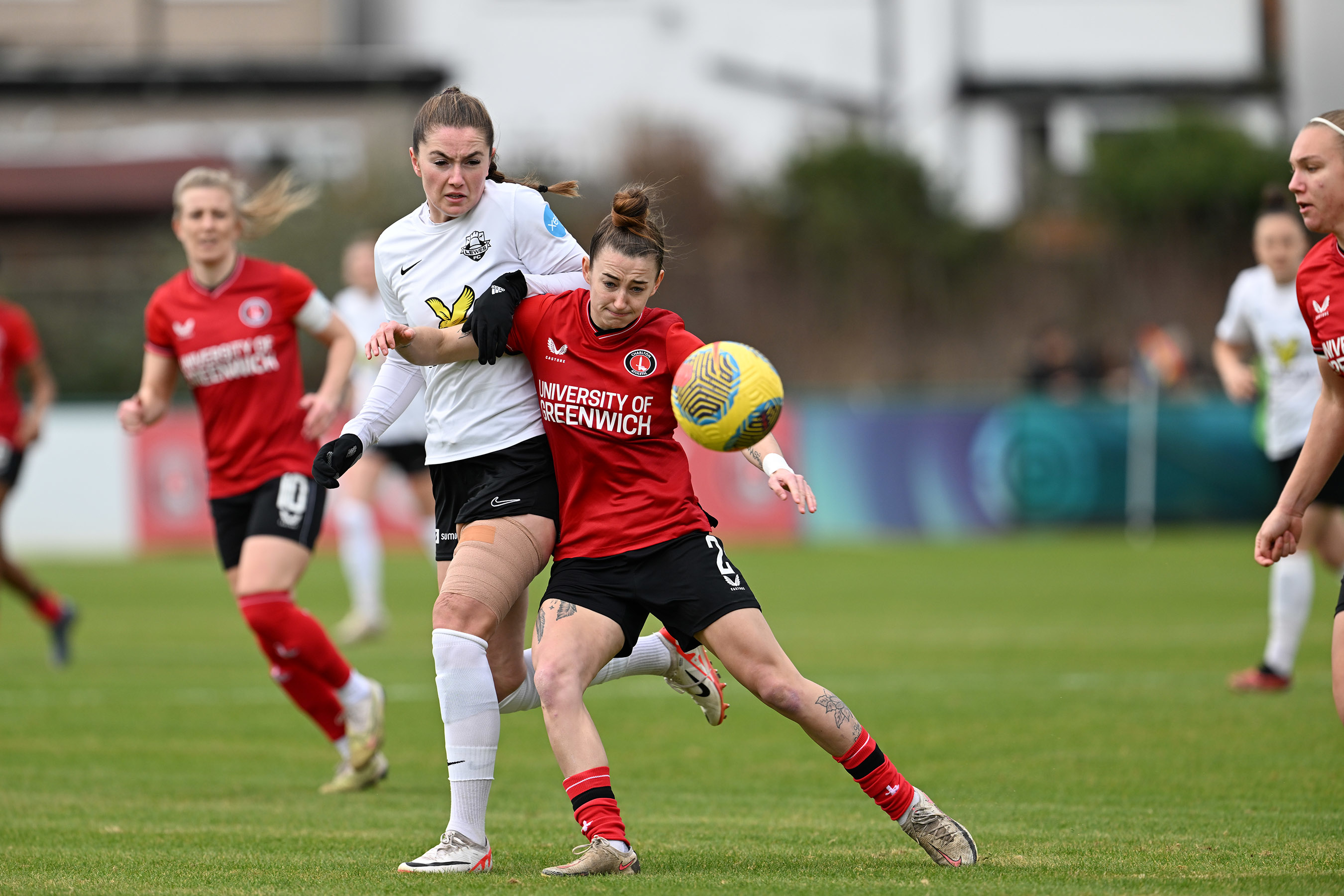 Rebecca McKenna challenges for the ball