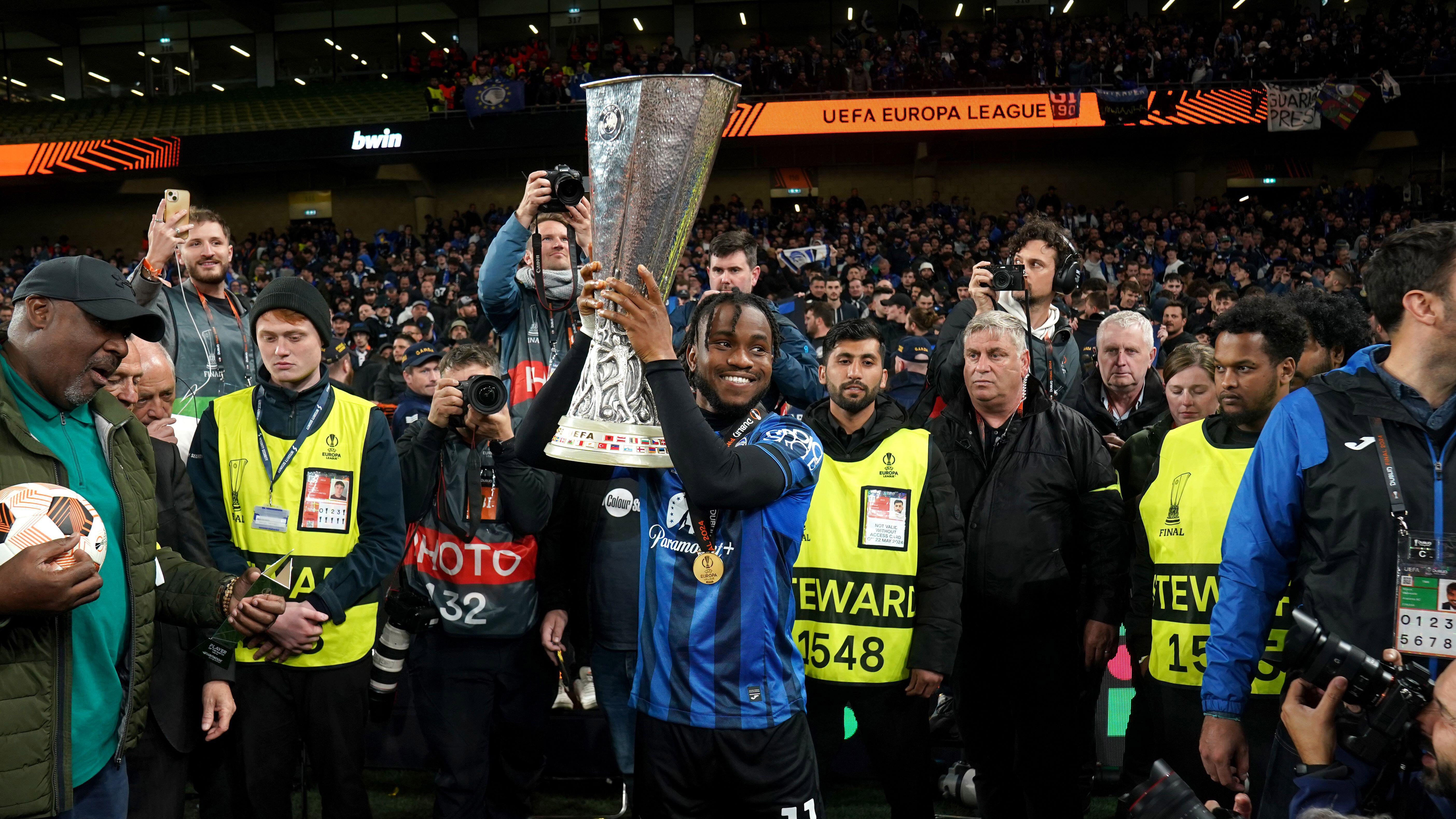 Ademola Lookman with the Europa League trophy.