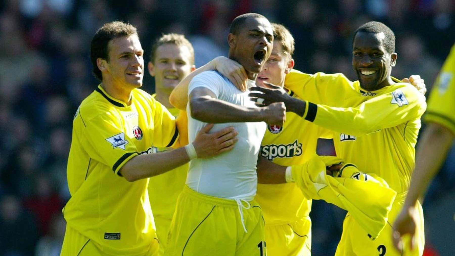 Shaun Bartlett celebrates scoring the winner at Anfield in 2003/04.