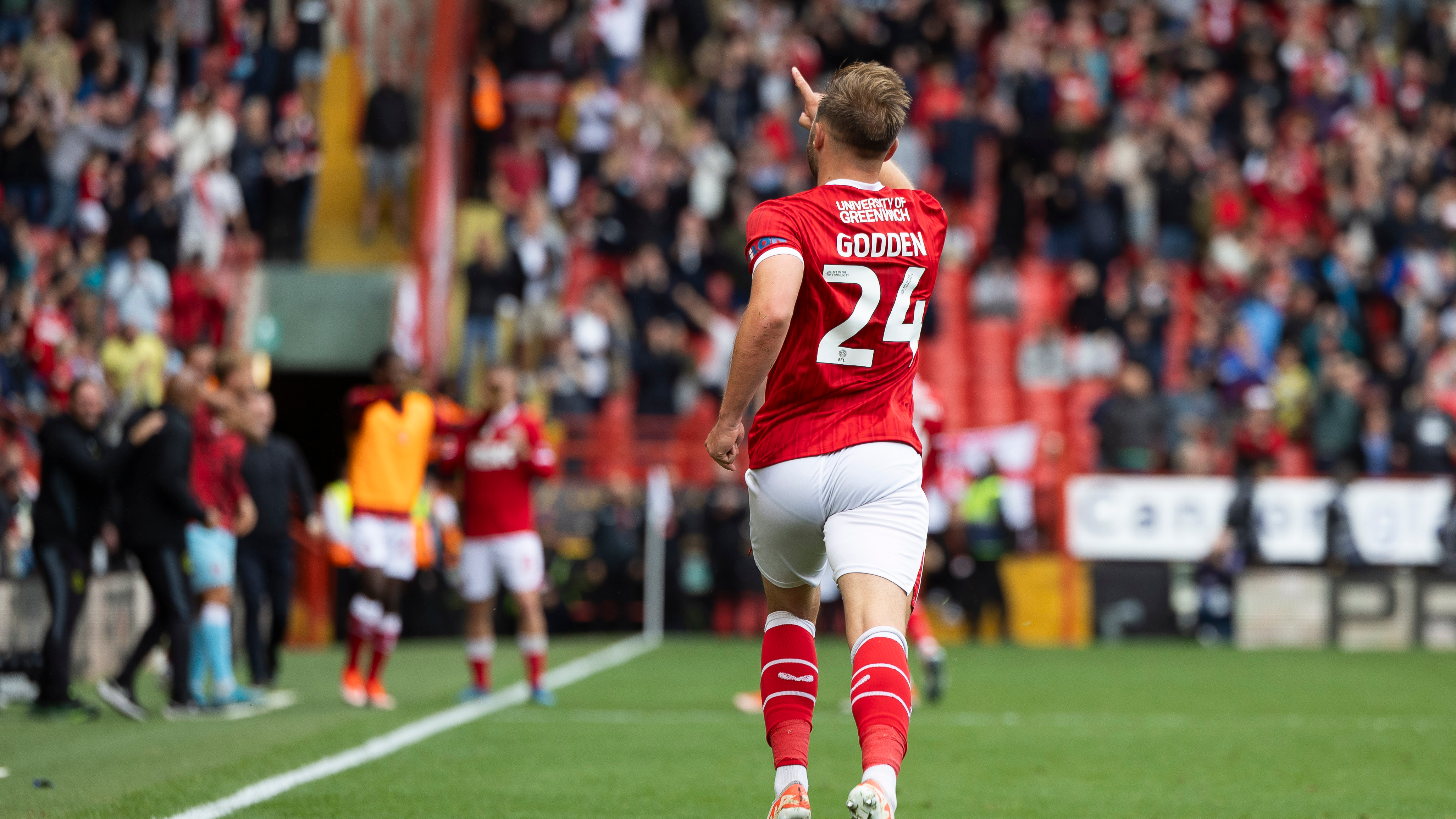 Matty Godden celebrates his goal vs Bolton