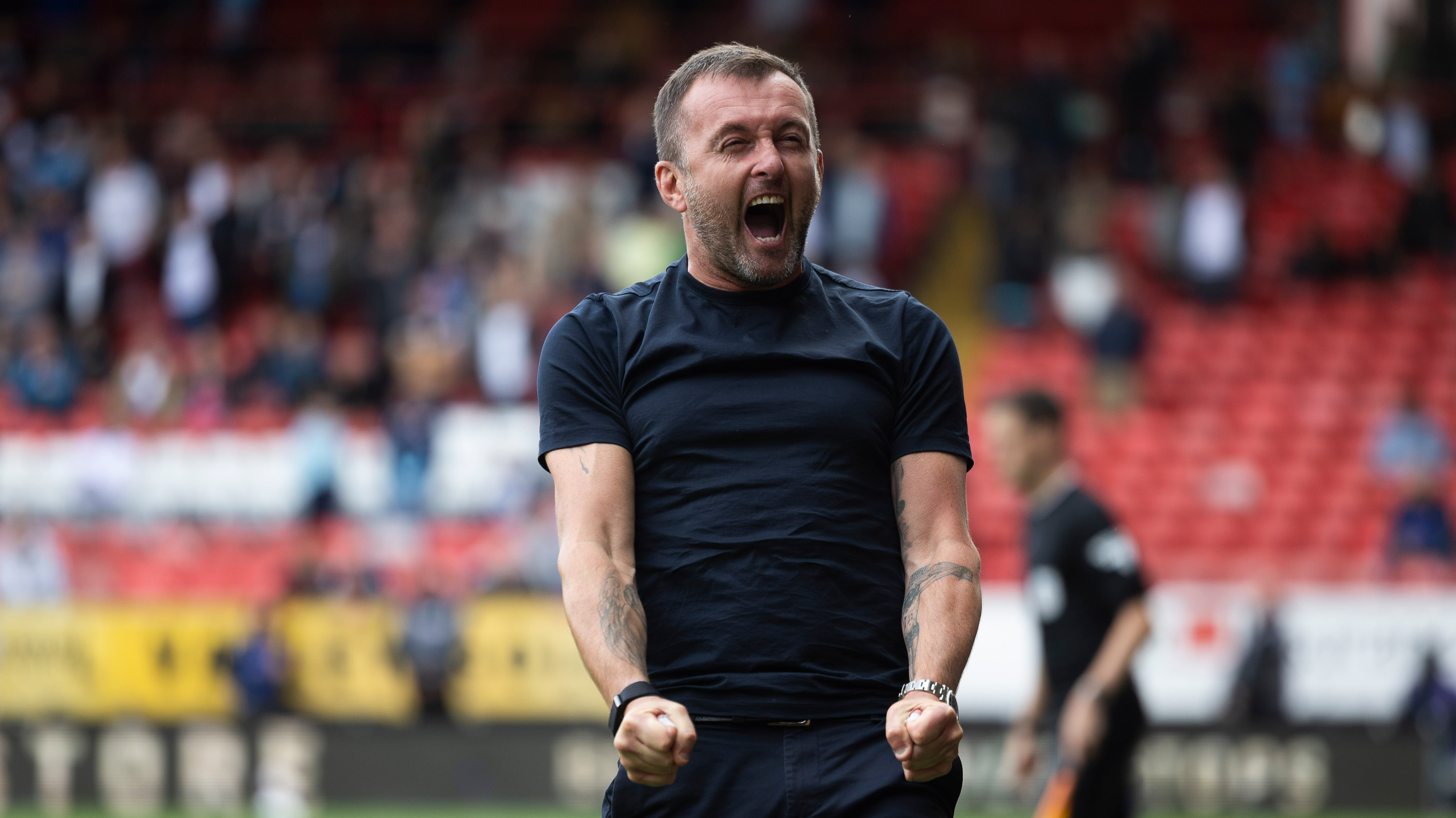 Nathan Jones celebrates after 2-0 win vs Bolton