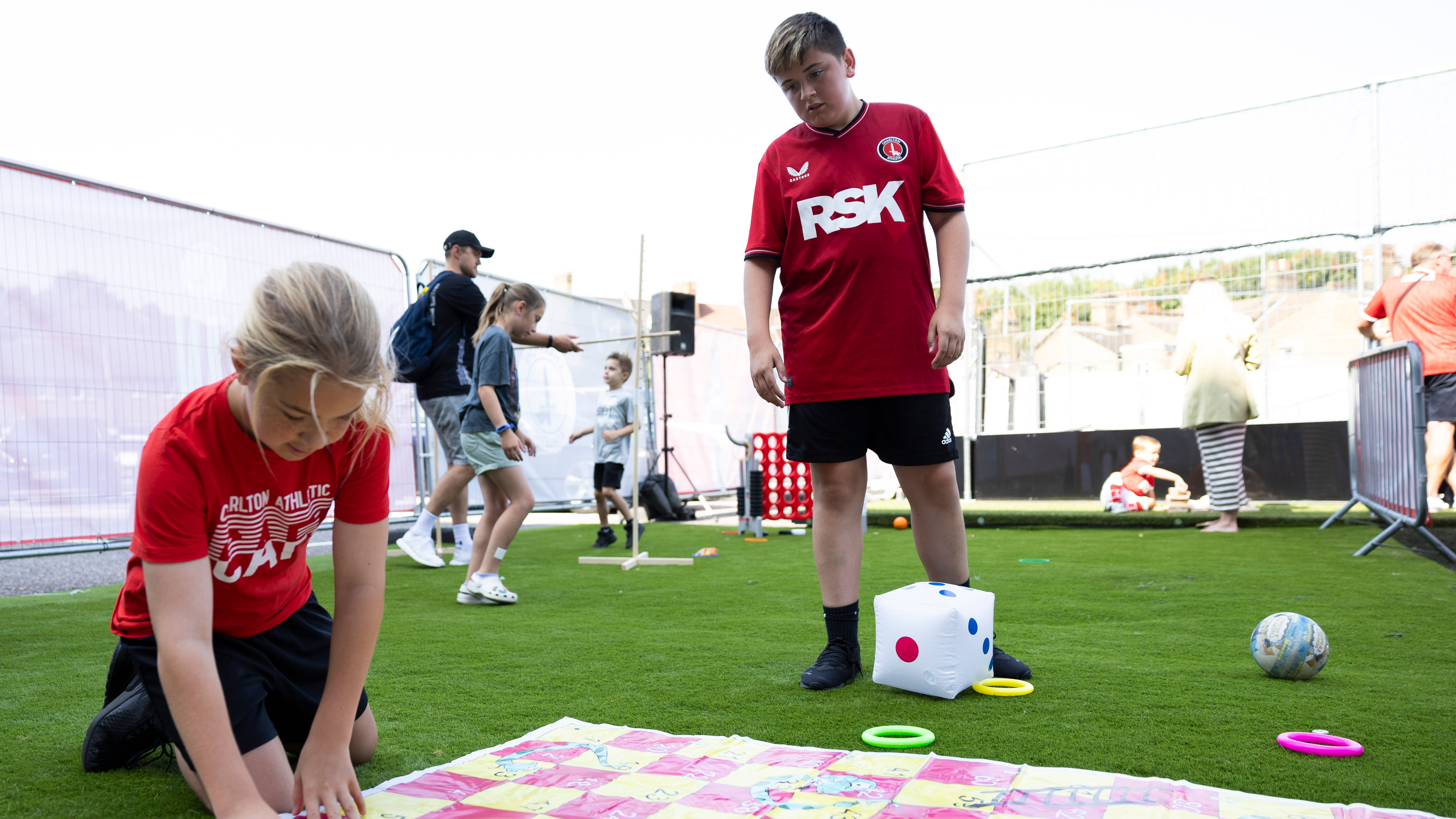 Charlton Athletic fans play in the Fan Zone before the Sky Bet League 1 match between Charlton Athletic and Leyton Orient at The Valley, London