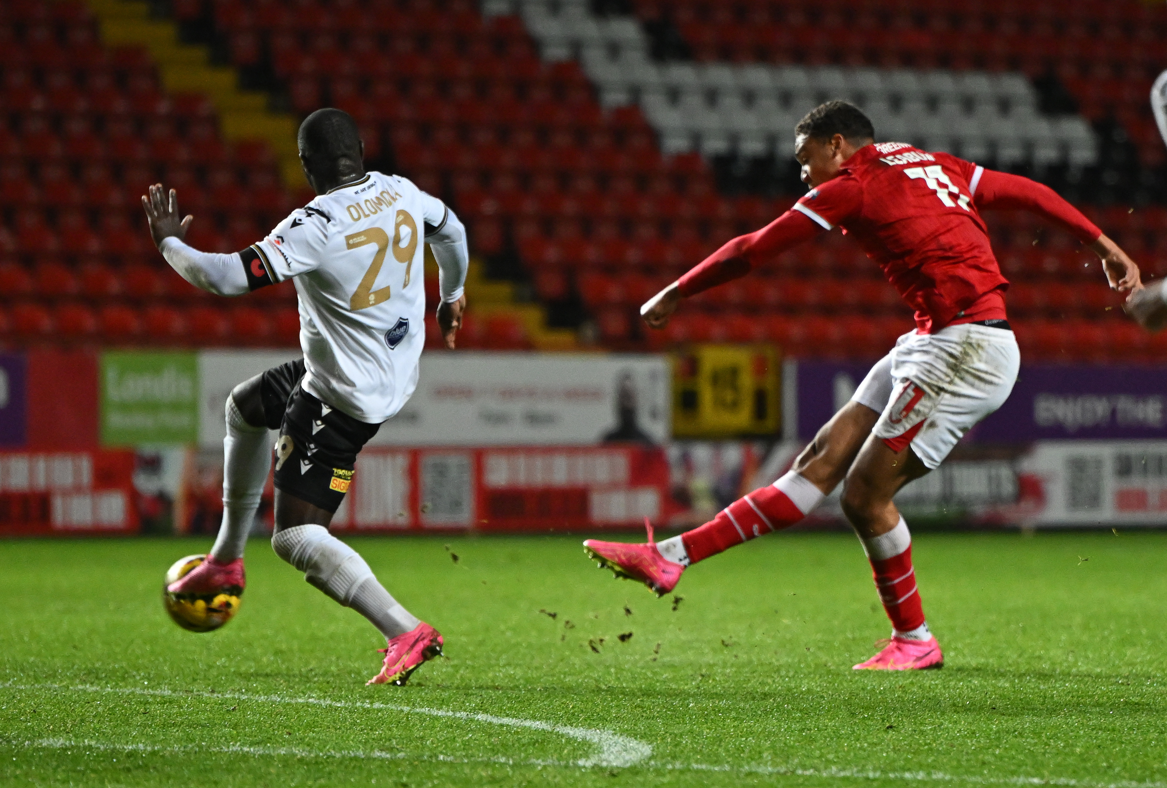 Miles Leaburn shoots at goal