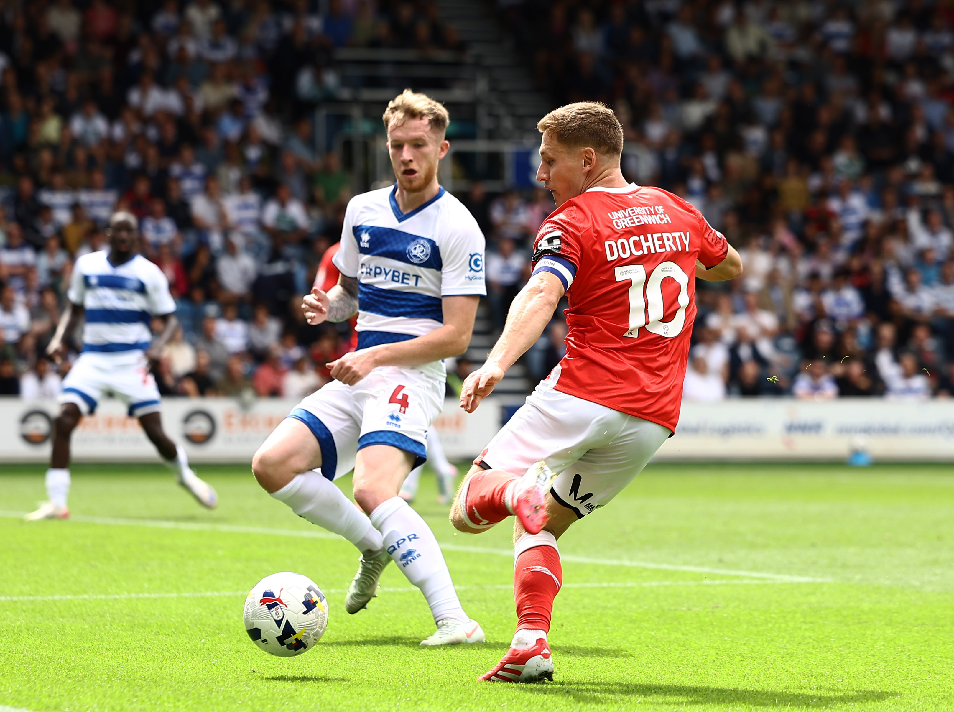 Greg Docherty on the ball against QPR