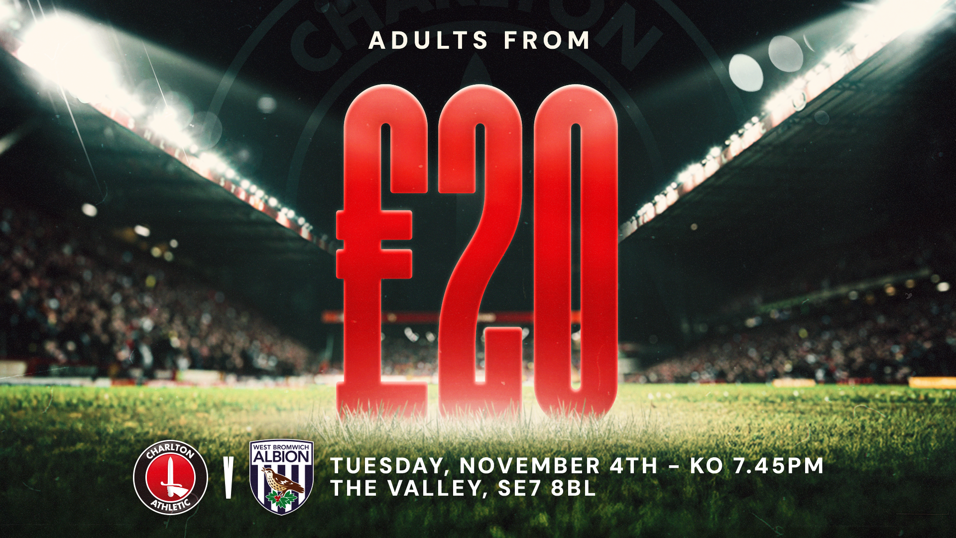 Graphic showing "£20" on the pitch at The Valley