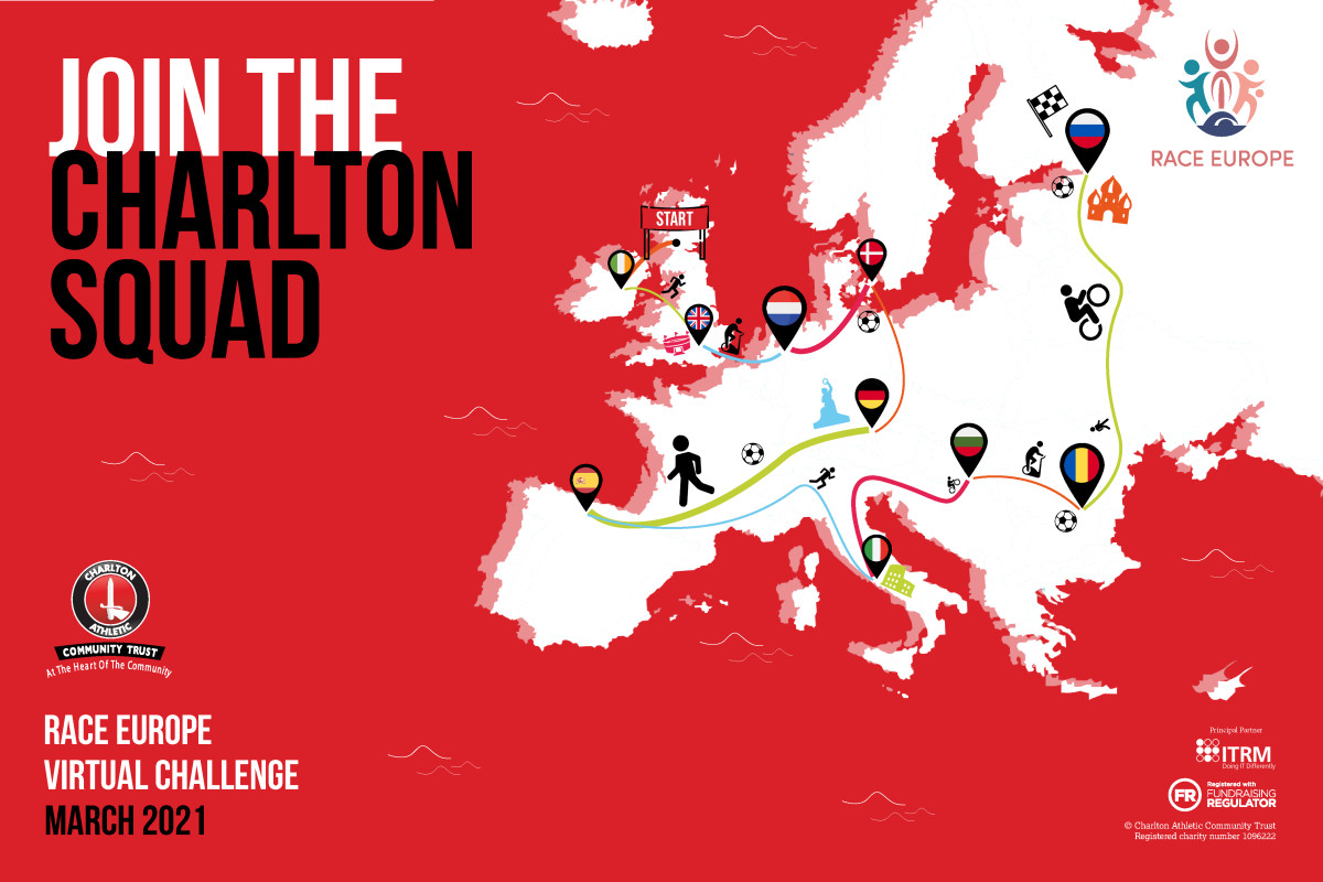 Join the Charlton Squad to race 13 other London clubs to be the first to cover the 6,720 miles that separate all of the Euro 2021 host cities.

The virtual challenge, due to take place in March, will raise funds for Charlton Athletic Community Trust (CACT).

Supporters have until the end of February to sign up. Many members of the Charlton family have already joined, with Charlton Athletic Player Liaison Officer Tracey Leaburn becoming a Team Leader for the event.