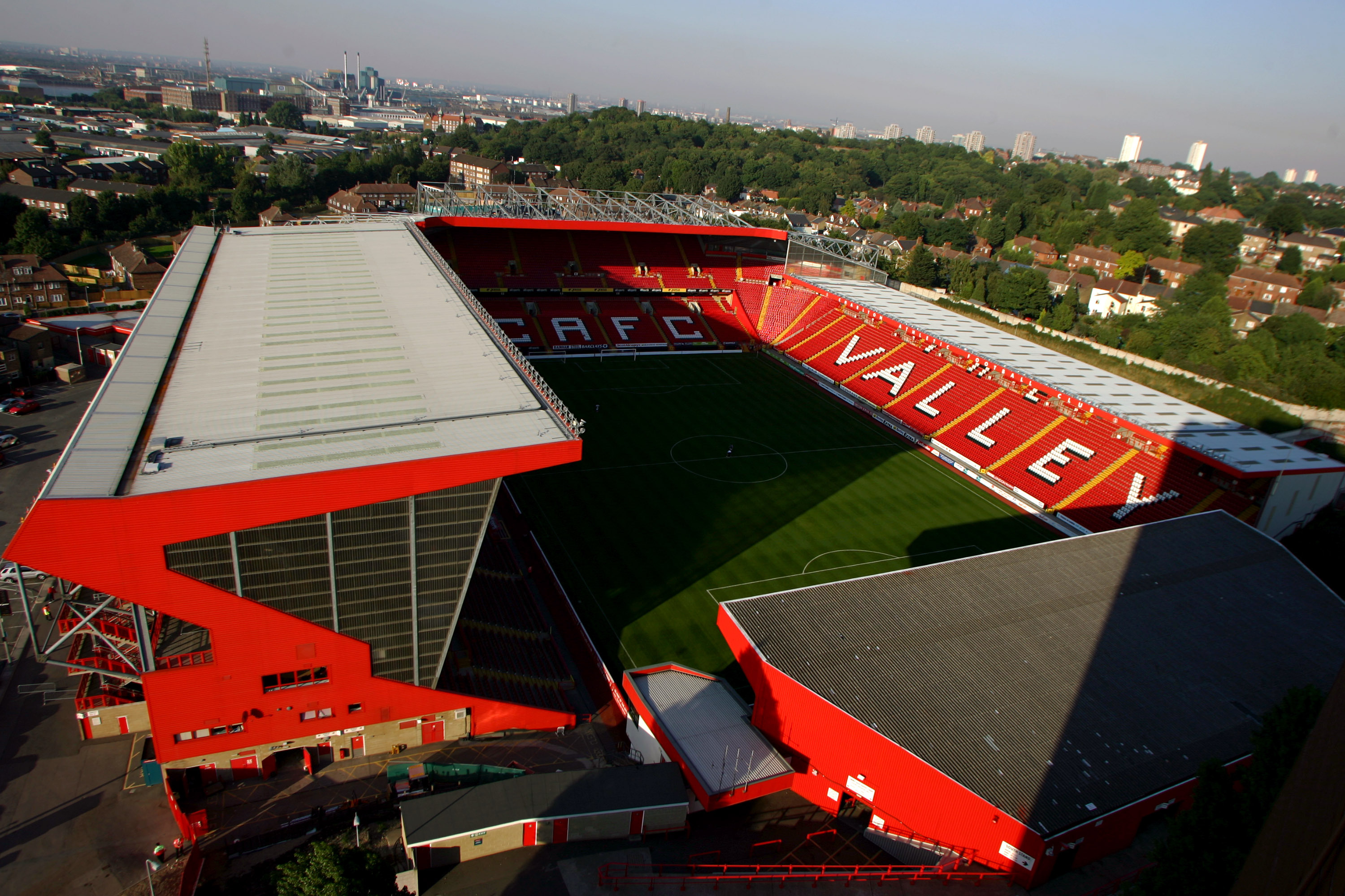 An aerial view of The Valley, home of Charlton Athletic