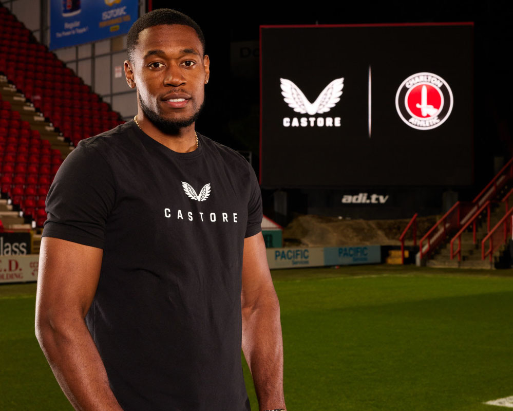 Chuks Aneke sporting a Castore t-shirt at The Valley