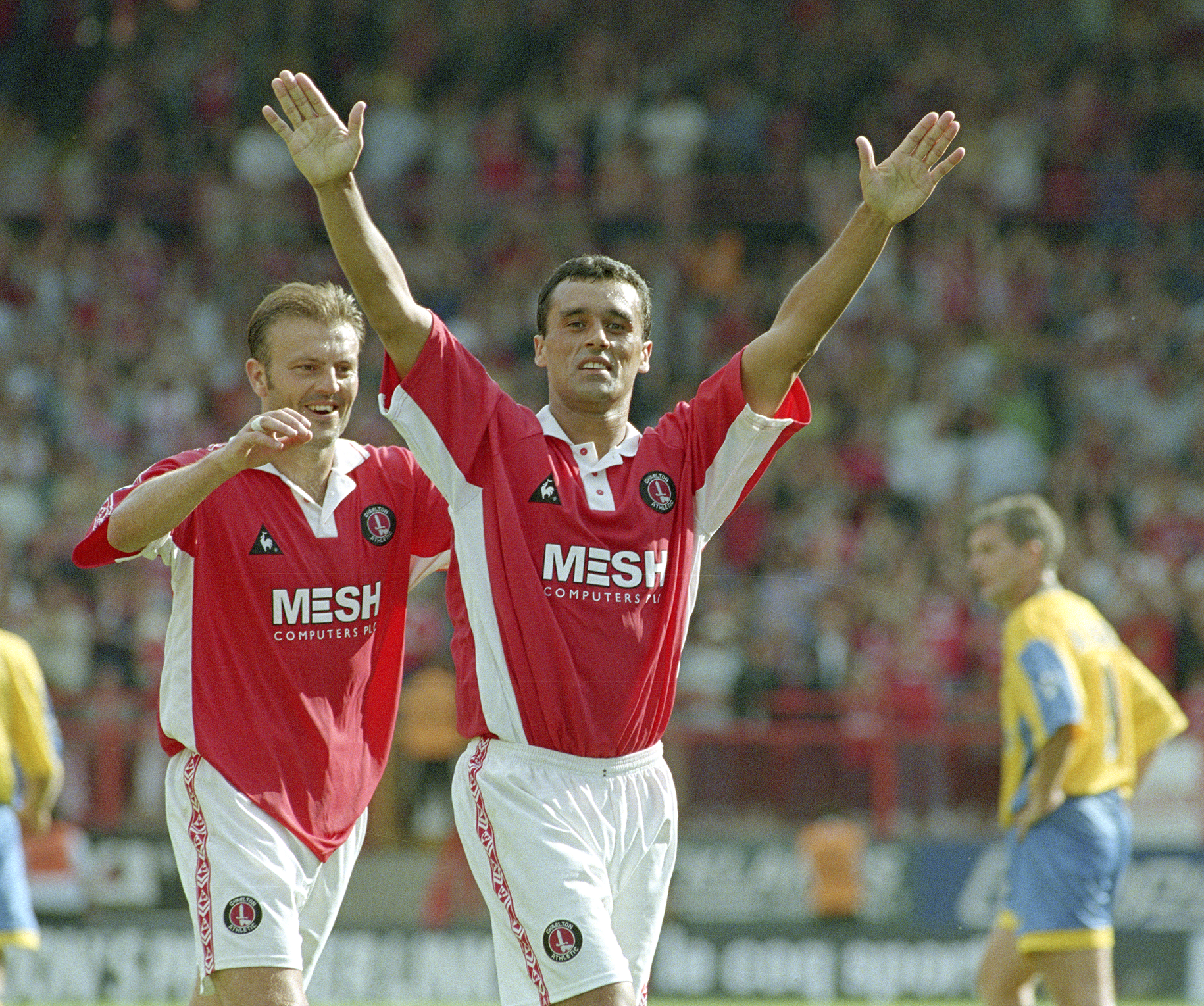 Clive Mendonca celebrates scoring Charlton's fourth against Southampton in 1998