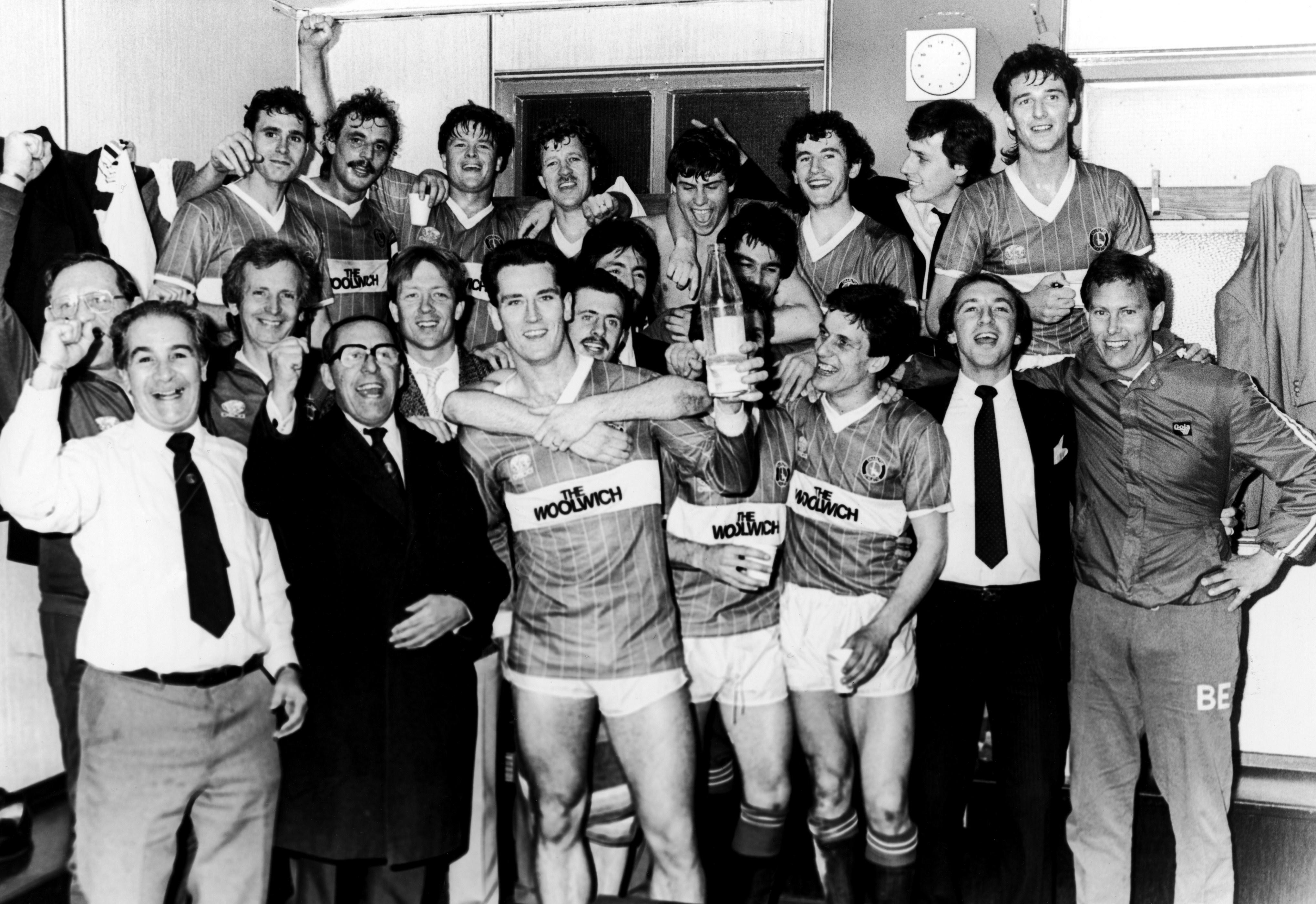 Charlton celebrate promotion to the First Division in 1986