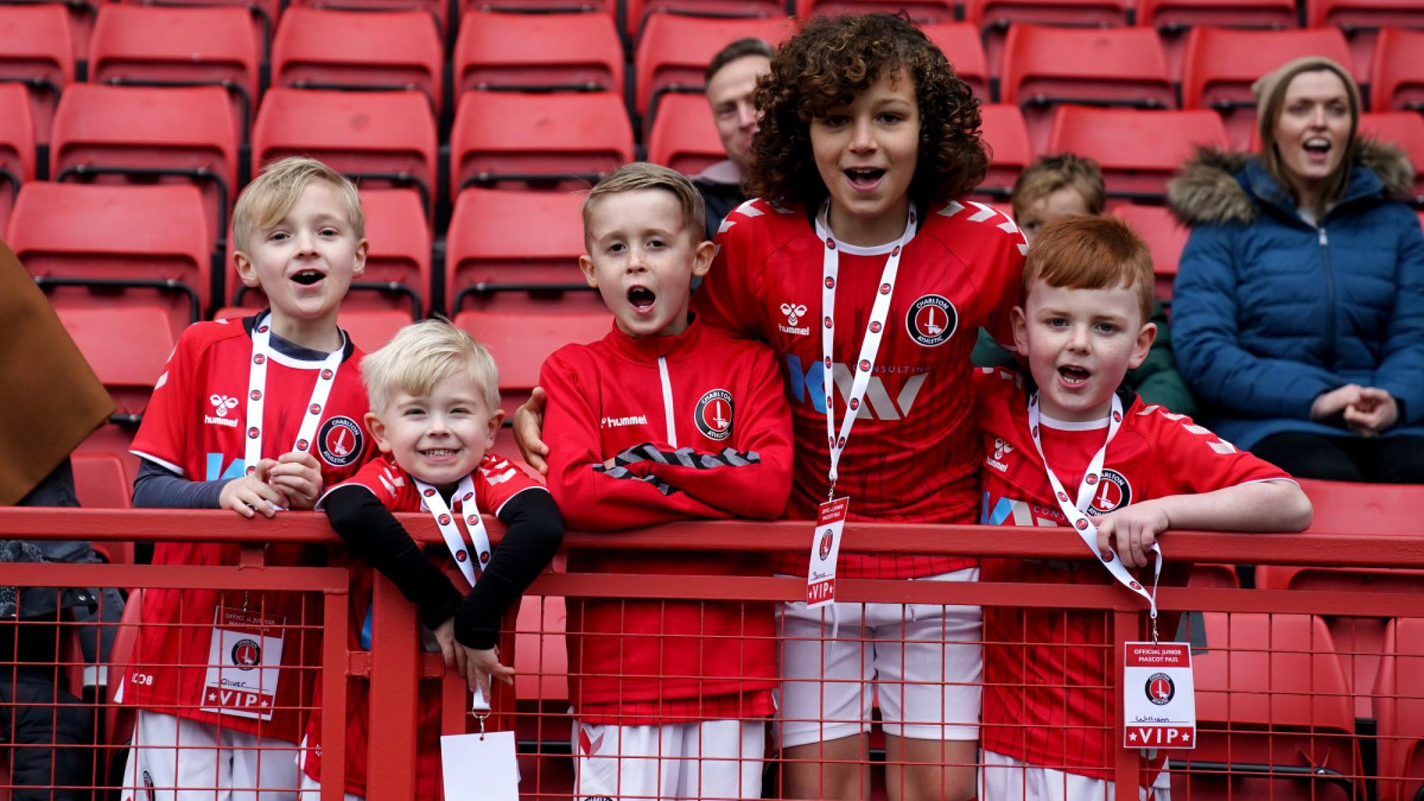 Junior mascots in The Valley's West Stand on matchday