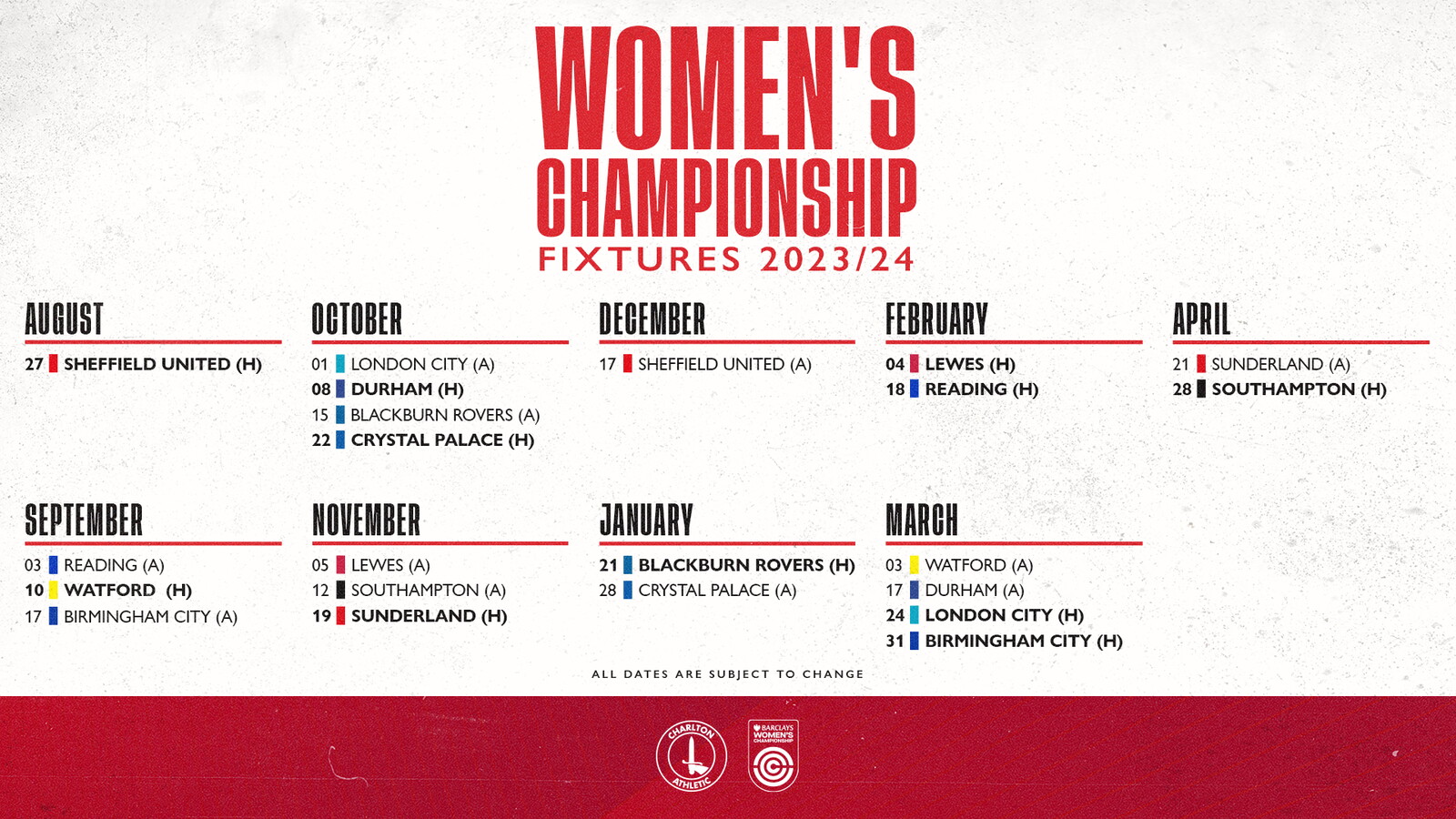 2023/24 Barclays Women's Championship fixtures revealed | Charlton ...