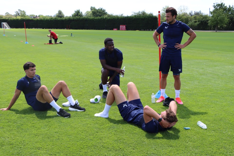 Albie Morgan, Diallang Jaiyesimi, Jake Forster-Caskey and Alex Gilbey enjoy a well-earned rest