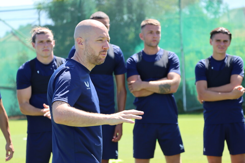 Ben Garner instructs his players during their pre-season training camp