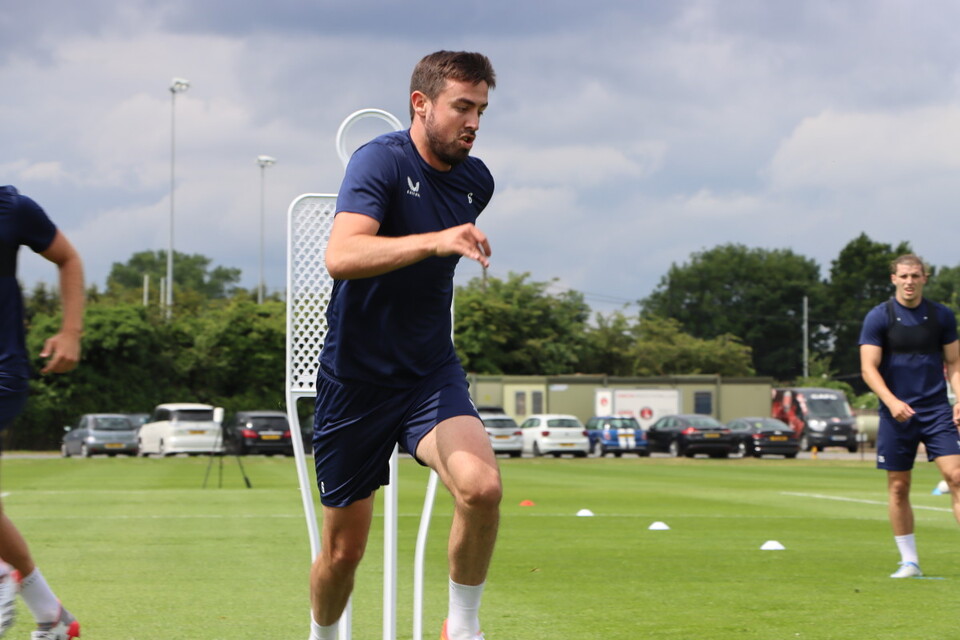 New signing Eoghan O'Connell running at Sparrows Lane