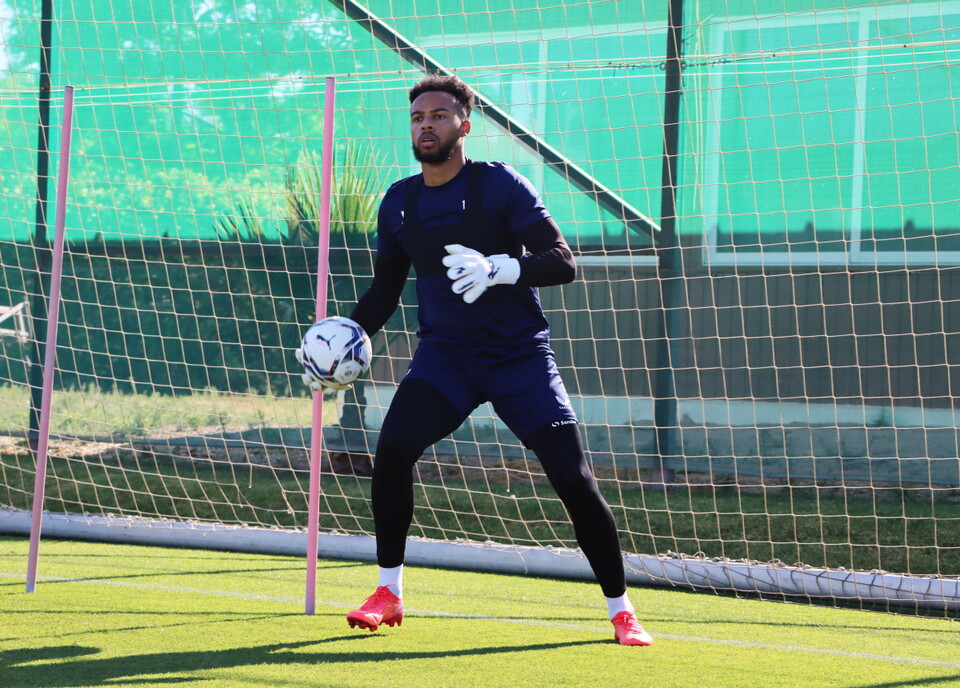 Joe Wollacott pictured in between the sticks in Spain