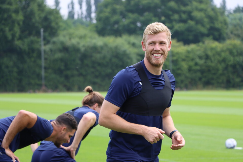 A smiley Jayden Stockley pictured during training