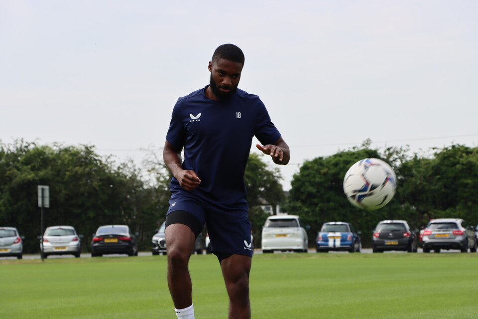 New signing Mandela Egbo pictured out on the grass at Sparrows Lane