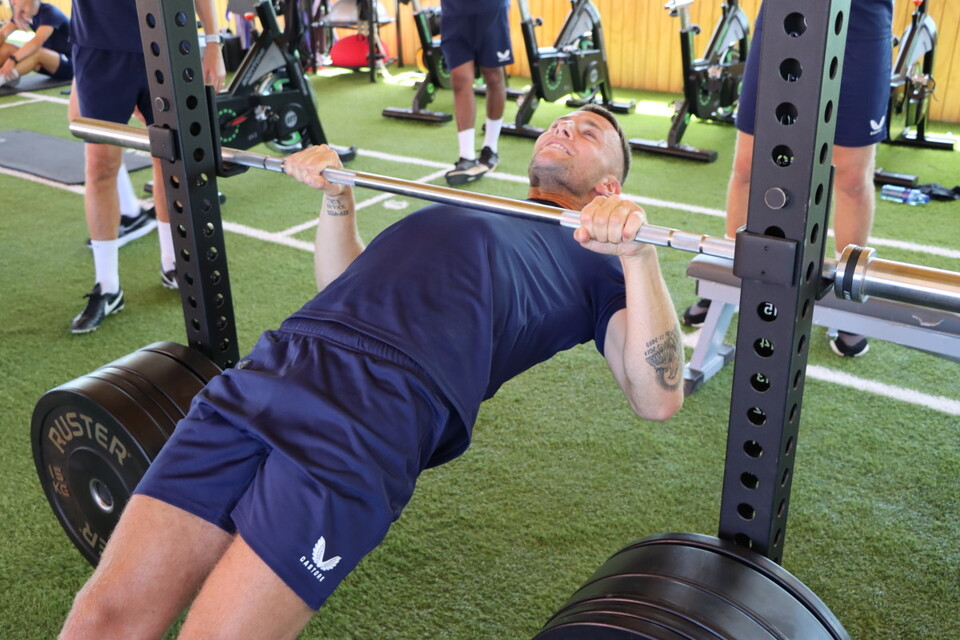 Sam Lavelle working hard in the gym
