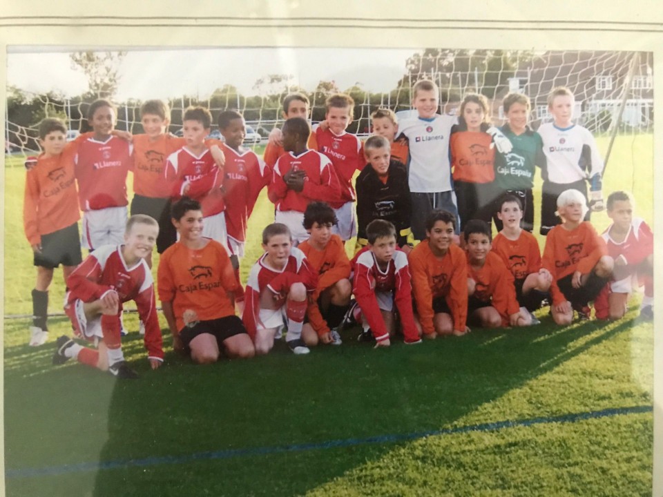 Barker alongside his academy team-mates - including Joe Gomez