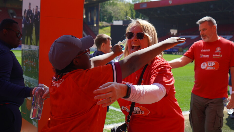 Hugs at the finish line