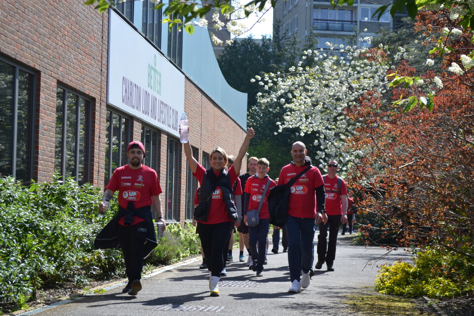 First walkers arriving to halfway