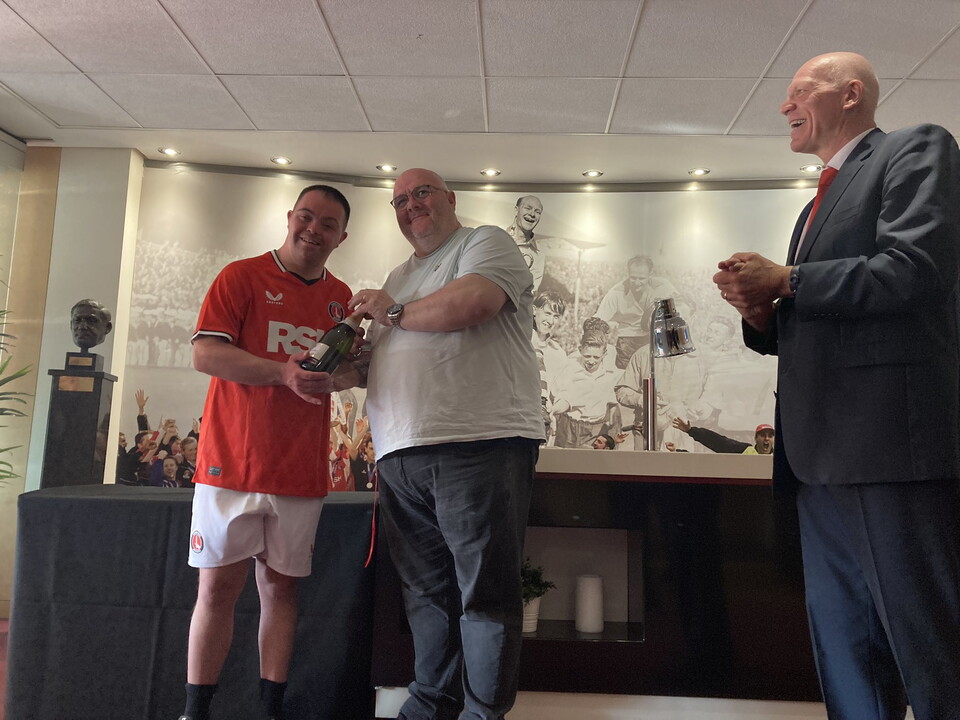 Danny Mardell being presented with Player of the Match