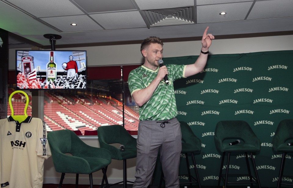 Jameson Head of Branding Kevin O'Neil talks during a Charlton Legends Q&A in the Meantime Fans’ Bar at The Valley, London