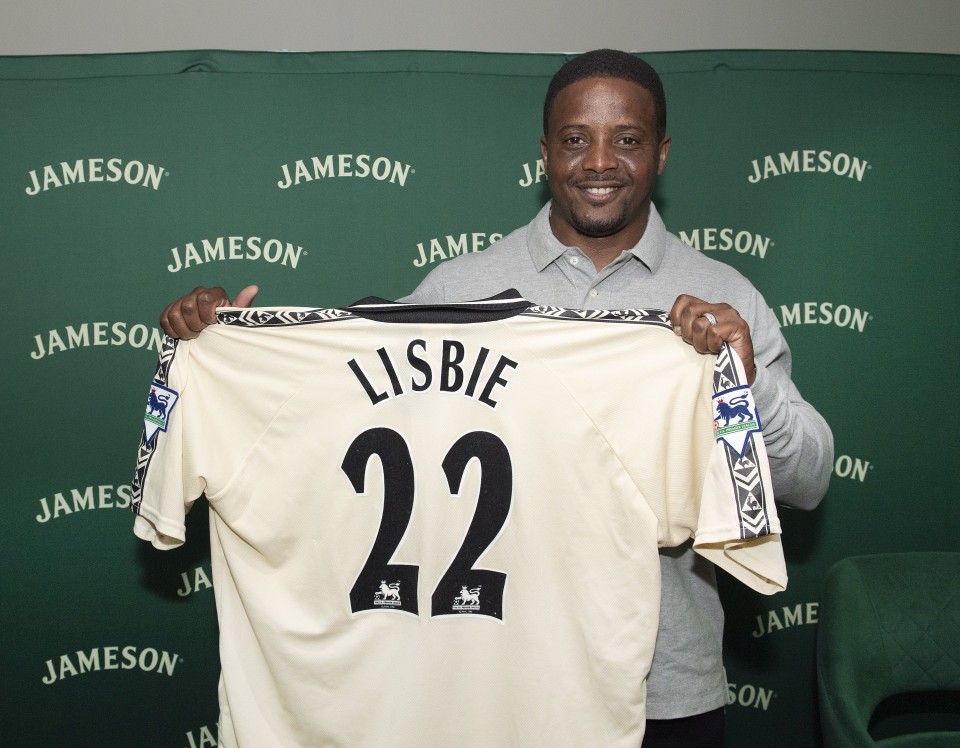 Kevin Lisbie holding his shoes from the 1998/99 season during a Charlton Legends Q&A in the Meantime Fans’ Bar at The Valley, London