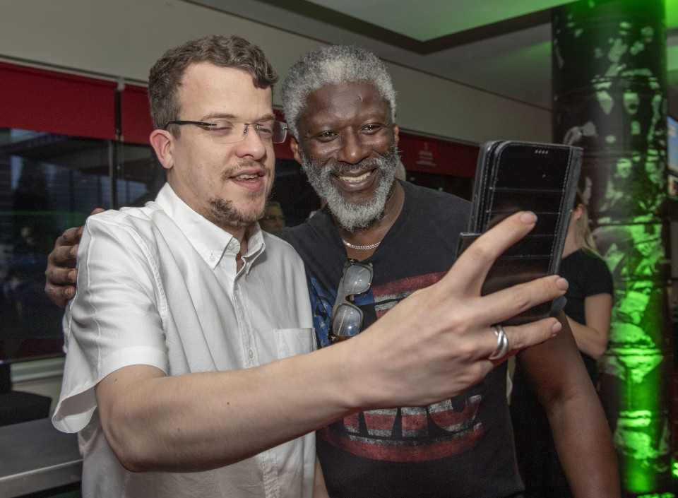 Paul Mortimer has a selfie with a Charlton Athletic fan during a Charlton Legends Q&A in the Meantime Fans’ Bar at The Valley, London