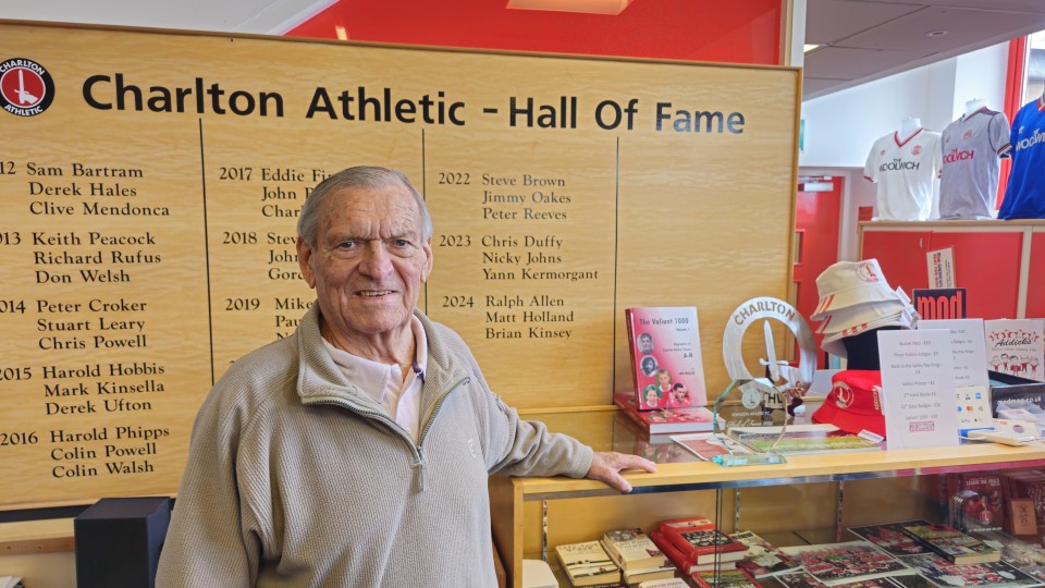 Brian Kinsey stands in front of the Charlton Athletic Hall of Fame.