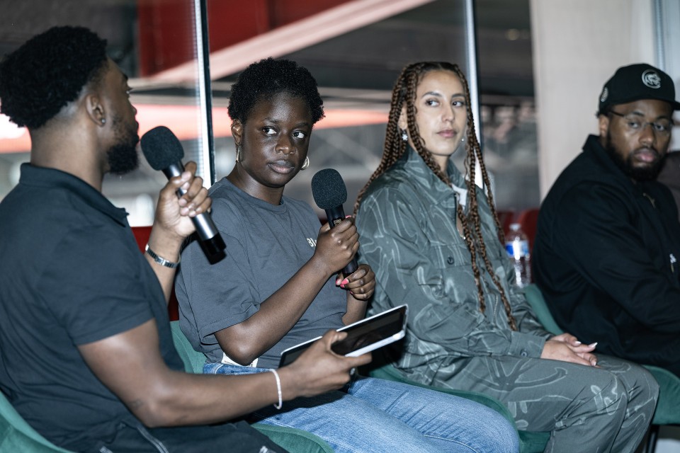 Moderator Ope Oduwole with speakers Tosin Gbaja, Maya Bruney, Subomi Odanye and Chaj Arunasalam during the Different Pathways event at The Valley, London.