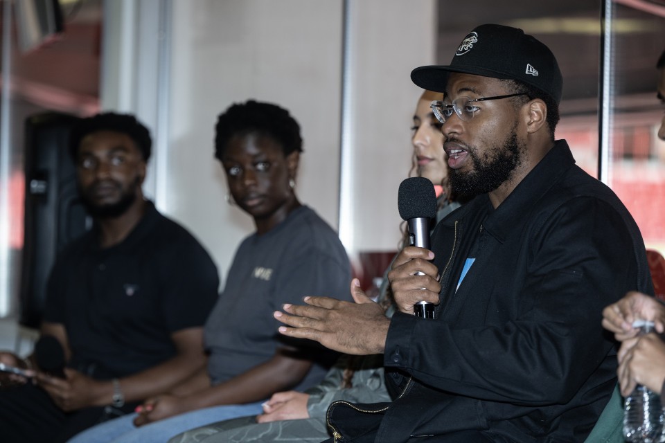 Moderator Ope Oduwole with speakers Tosin Gbaja, Maya Bruney, Subomi Odanye and Chaj Arunasalam during the Different Pathways event at The Valley, London.