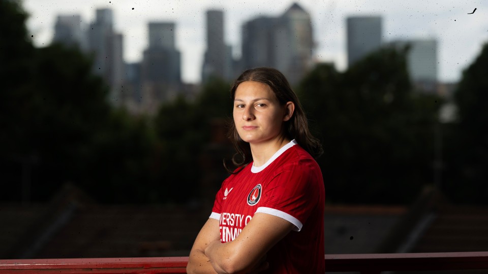 Mel FIlis at The Valley with London in the background