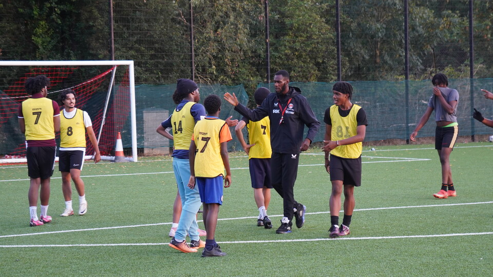 Boys celebrating a goal at PL Kicks Sporting Club Thamesmead
