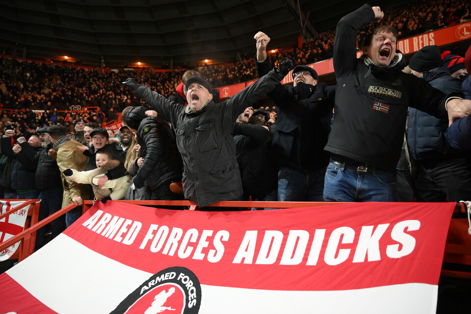 Supporters celebrating Leaburn's goal