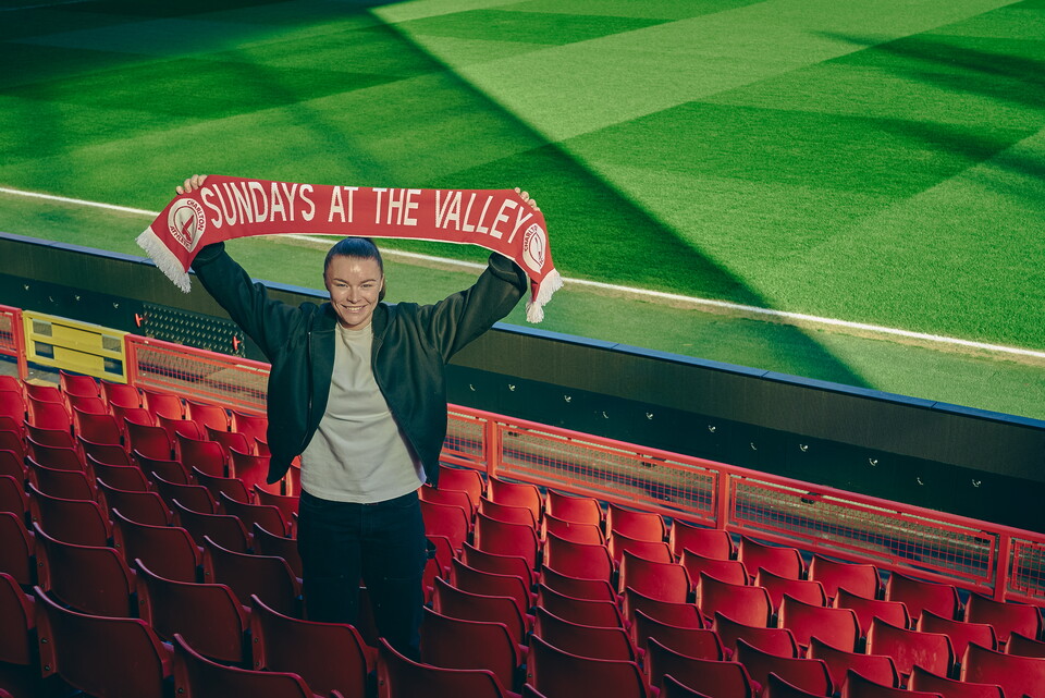 Jodie Hutton with new merch scarf