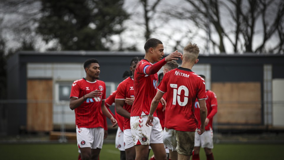 Charlton's U18s celebrate at Sparrows Lane