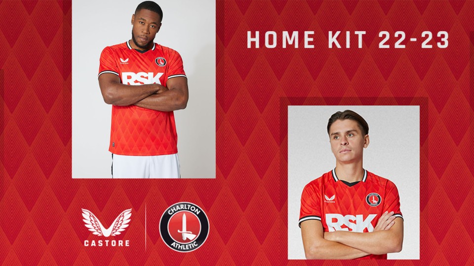Chuks Aneke and George Dobson model the Addicks' new 2022/23 Castore home strip