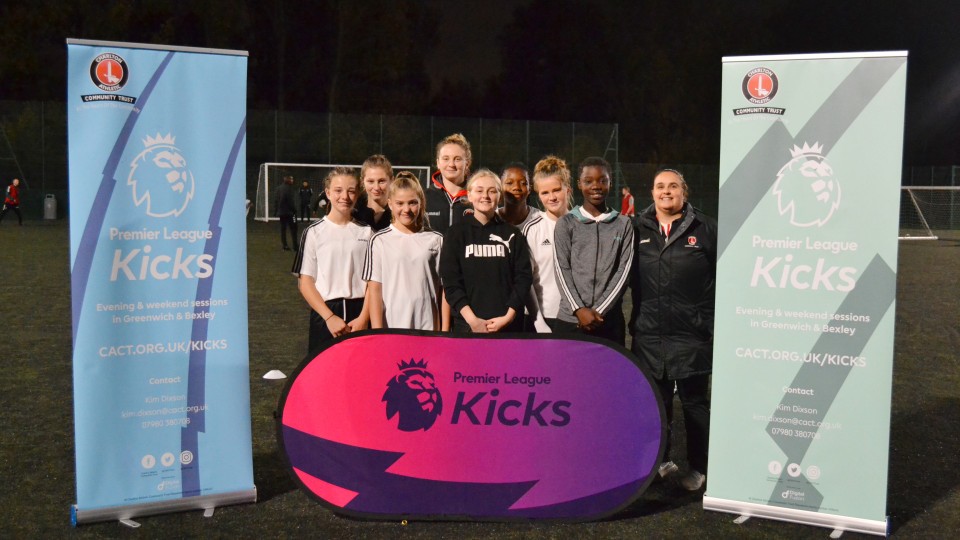 A group of young people at a Premier League Kicks event