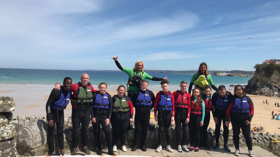 Group of mental health clients on a residential trip to Cornwall