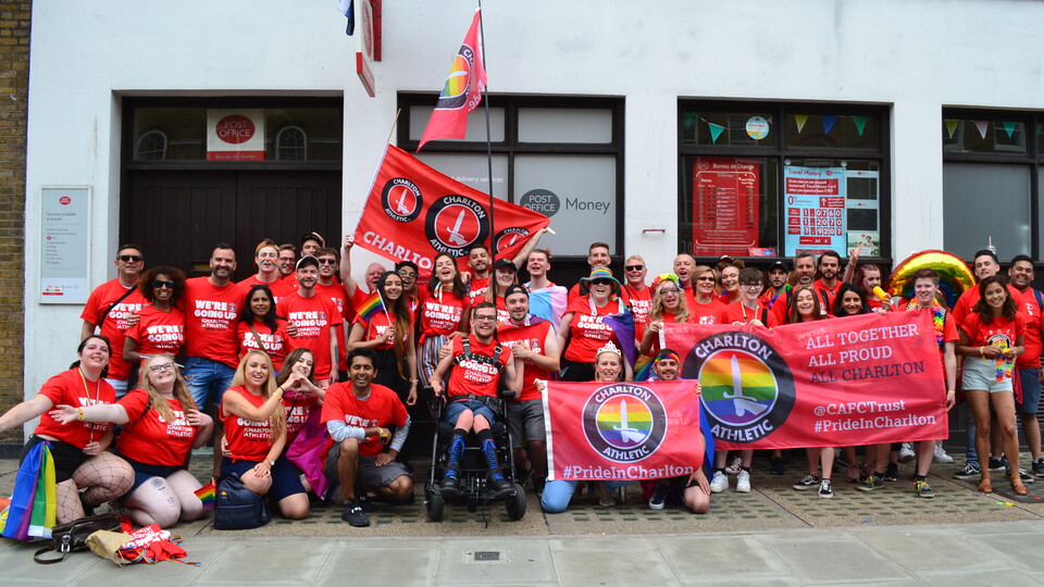 Group of people representing CACT at Pride in 2019