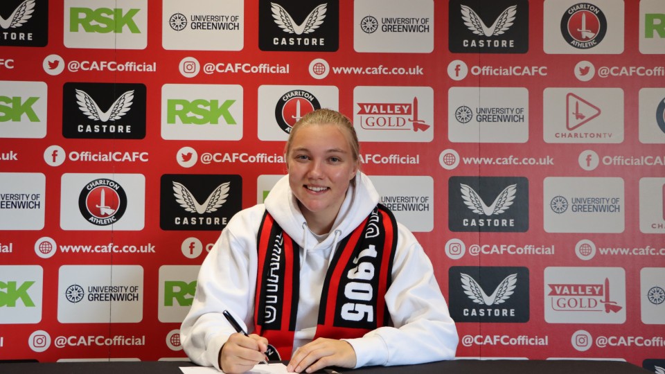 Kiera Skeels smiles at the camera after penning a new deal with Charlton